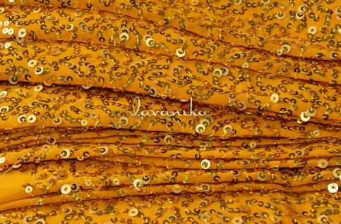 140 Grams Gold Sequins Jaal Embroidery on Yellow Polyester Georgette Fabric 44inch